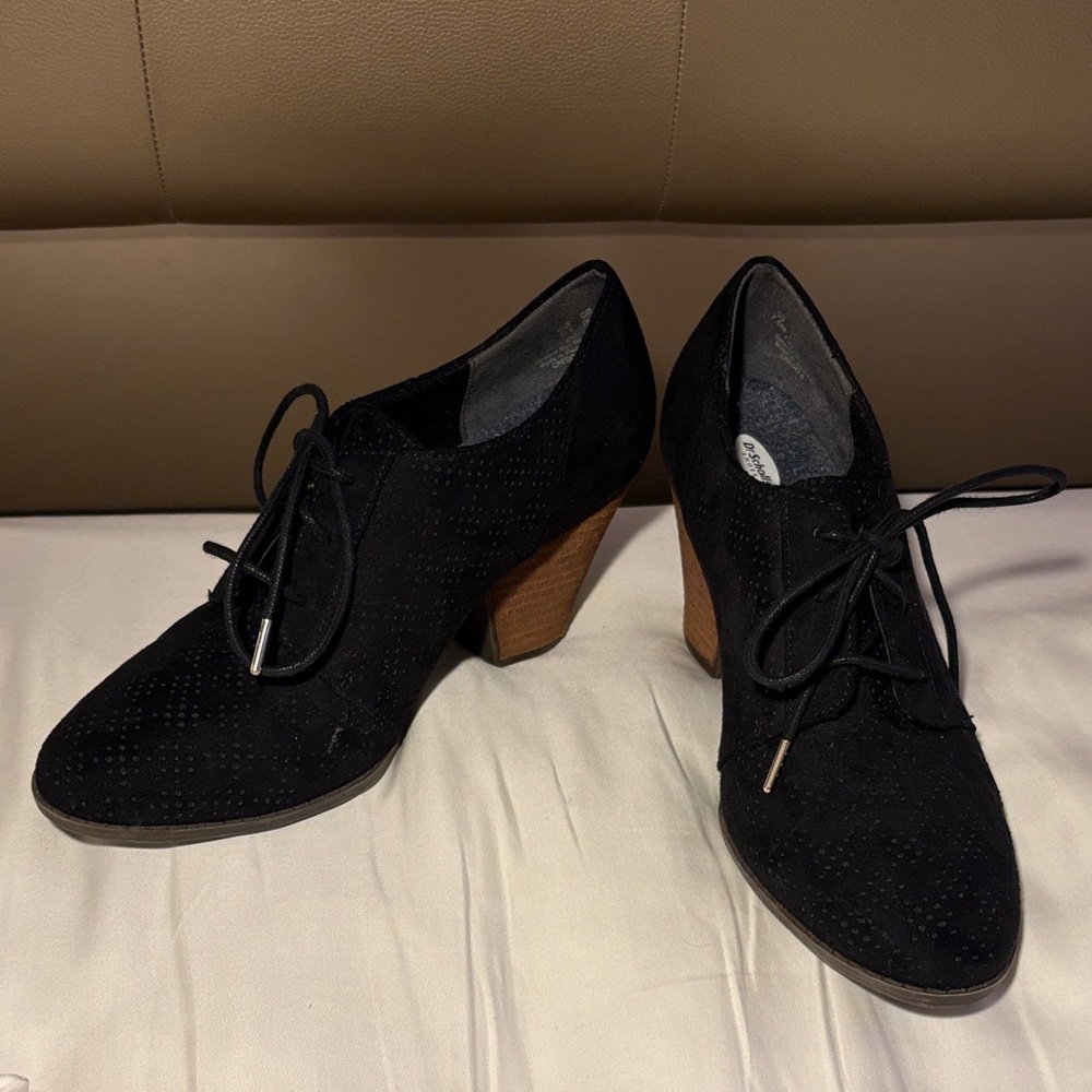 Dr. Scholl's Black Suede Lace-Up Heels